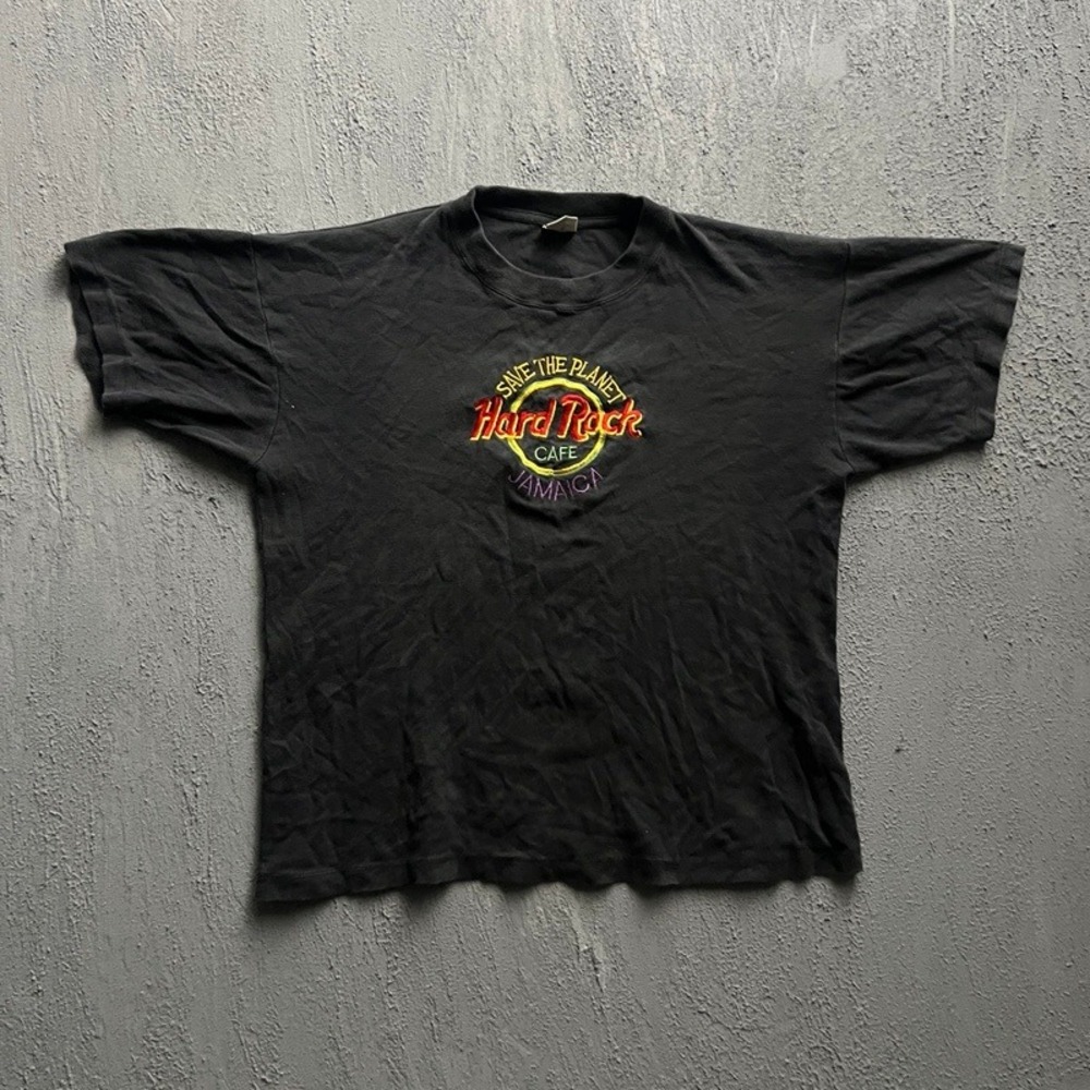 Vintage Hard Rock Cafe Shirt XL Black 1990s Jamaica Save The Planet Embroidered